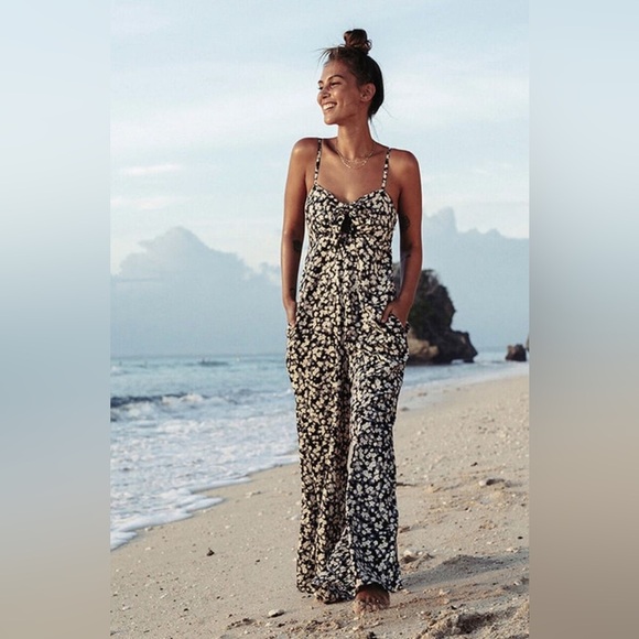 Billabong Twist N Shout Boho Floral Fun Wide Leg Beach Jumper Pockets NWOT Sz L - Picture 2 of 12